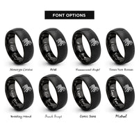 font options for inside engraving on black celtic horse knot rings