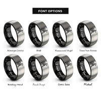 font options for inside engraving on black & gray celtic hound knot rings