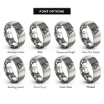 font options for inside engraving on gray celtic knot triquetra rings
