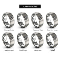 font options for inside engraving on gray celtic knot triquetra rings