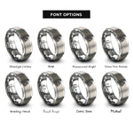 font options for inside engraving on gray celtic knot triquetra rings