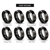 font options for inside engraving on black & gray celtic love knot rings