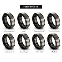 font options for inside engraving on black & grey celtic raven knot rings