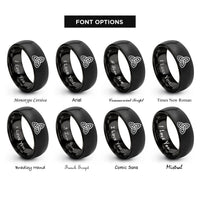 font options for inside engraving on black celtic triskelion knot rings