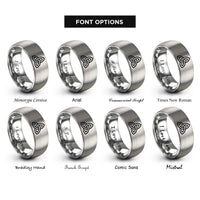 font options for inside engraving on gray celtic triskelion knot rings