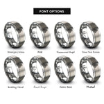font options for inside engraving on grey celtic triskelion knot rings