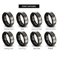 font options for inside engraving on black & gray celtic wolf knot rings