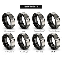 font options for inside engraving on black & silver chai symbol rings