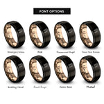 font options for inside engraving on black & rose gold chai symbol rings