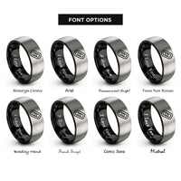 font options for inside engraving on black & grey chain link rings