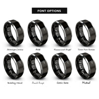 font options for inside engraving on black & silver chain tool rings