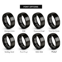 font options for inside engraving on black chainmail pattern rings