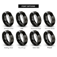 font options for inside engraving on black & gray chakra lotus rings