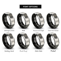 font options for inside engraving on black & silver chalk line reel rings