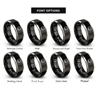font options for inside engraving on black & grey chalkboard rings