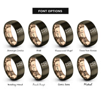 font options for inside engraving on gunmetal & rose gold champagne flutes rings