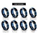 font options for inside engraving on blue & grey channel marker rings
