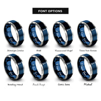 font options for inside engraving on blue & grey channel marker rings
