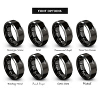 font options for inside engraving on black & gray chanterelle mushroom rings