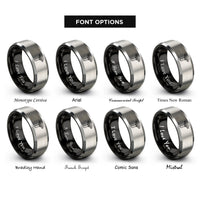 font options for inside engraving on black & grey chanterelle mushroom rings
