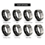 font options for inside engraving on black & silver charging cable rings