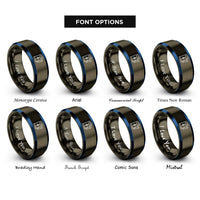 font options for inside engraving on gunmetal & blue charging station rings