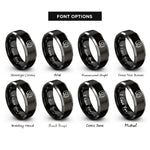font options for inside engraving on black & grey chat bubbles heart rings