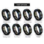 font options for inside engraving on gunmetal & blue chatbot bubble rings