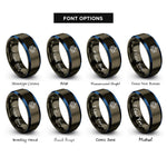 font options for inside engraving on gunmetal & blue chatbot bubble rings