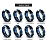 font options for inside engraving on blue & silver checkerboard daymark circle rings