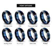 font options for inside engraving on blue & silver checkerboard daymark circle rings
