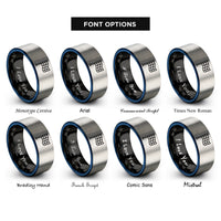 font options for inside engraving on black & blue & grey checkered flag rings