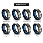 font options for inside engraving on black & blue & grey checkered flag rings