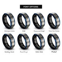 font options for inside engraving on black & blue & grey checkered flag rings