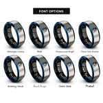 font options for inside engraving on black & blue & gray checkered flag rings