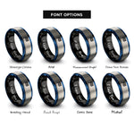 font options for inside engraving on black & blue & gray checkered flag rings