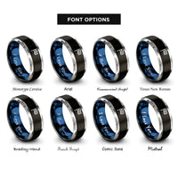 font options for inside engraving on black & blue & grey checkered flag rings