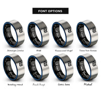 font options for inside engraving on black & blue & grey checkered flag rings