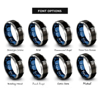 font options for inside engraving on black & blue & silver checkered flag rings
