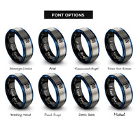 font options for inside engraving on black & blue & grey checkered flag rings