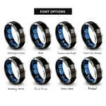 font options for inside engraving on black & blue & grey checkered flag rings