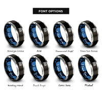 font options for inside engraving on black & blue & grey checkered flag rings