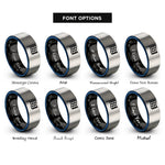 font options for inside engraving on black & blue & gray checkered flag rings