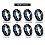 font options for inside engraving on black & blue & silver checkered flag rings