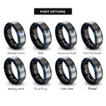 font options for inside engraving on black & blue & gray checkered flag rings