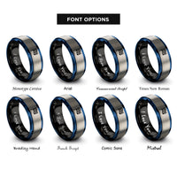 font options for inside engraving on black & blue & gray checkered flag rings