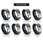 font options for inside engraving on black & blue & gray checkered flag rings