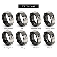 font options for inside engraving on black & silver checkered flag rings