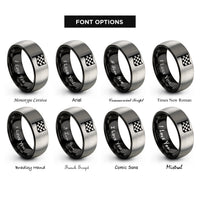font options for inside engraving on black & gray checkered flag rings