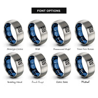 font options for inside engraving on blue & silver checkered flag rings